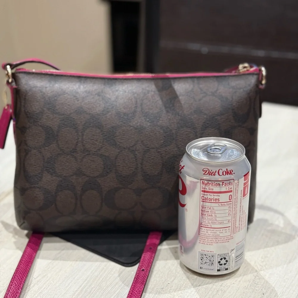 Coach Brown Signature Crossbody with Pink Trim and Strap